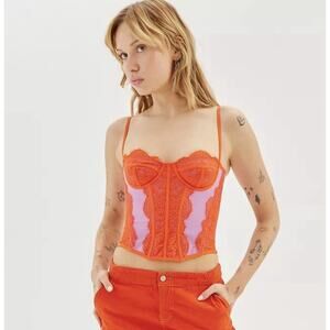NEW Urban Outfitter Out Under Love Lace Corset Red Lilac Romantic MED top tank